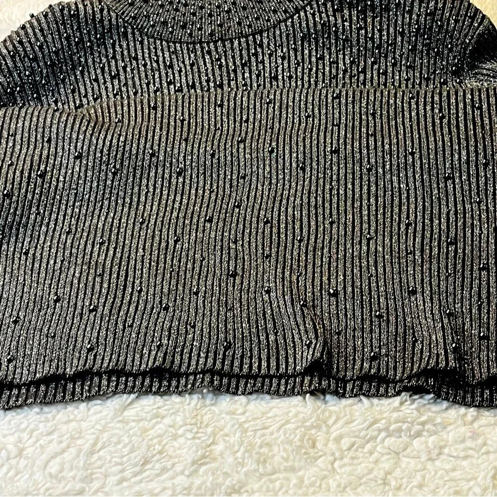 Maggie Barnes Women Gray Silver beads rib knit sweater. Gray/silver size 1X used - Picture 8 of 16